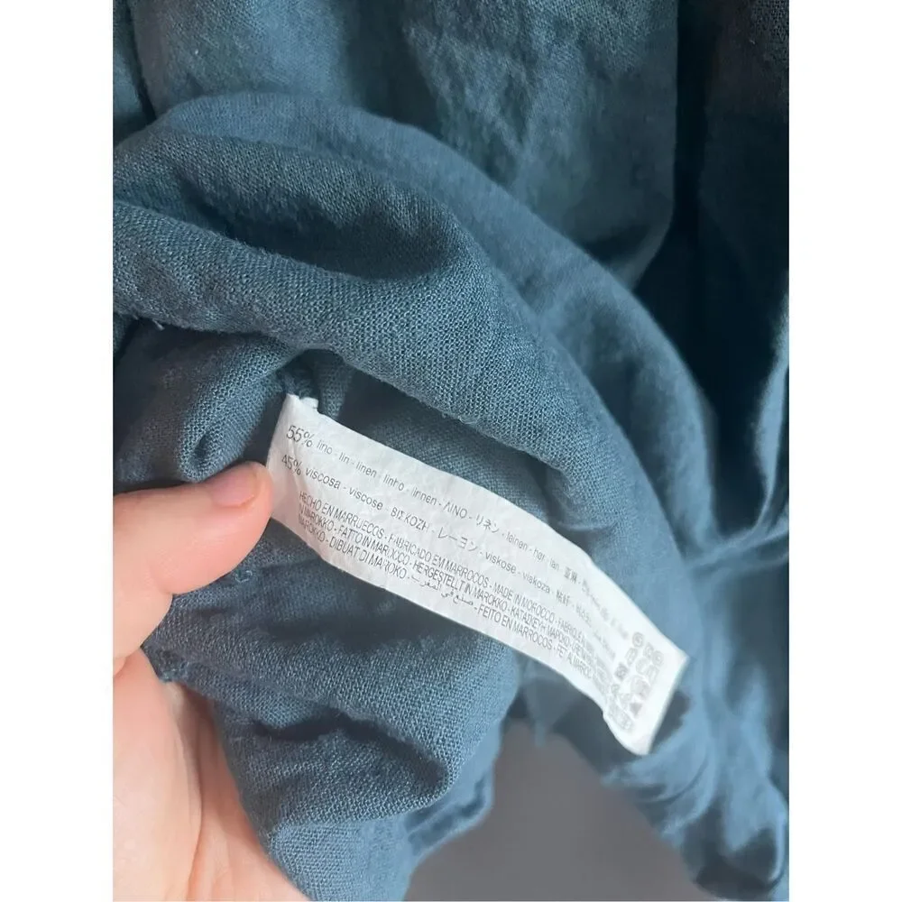 Zara Linen Blend Blue Ruffle Romper Size Large